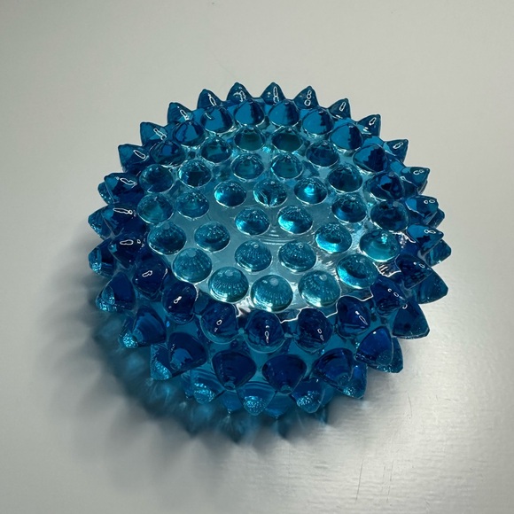 Antique Turquoise Hobnail Glass Candy Dish - Picture 4 of 5